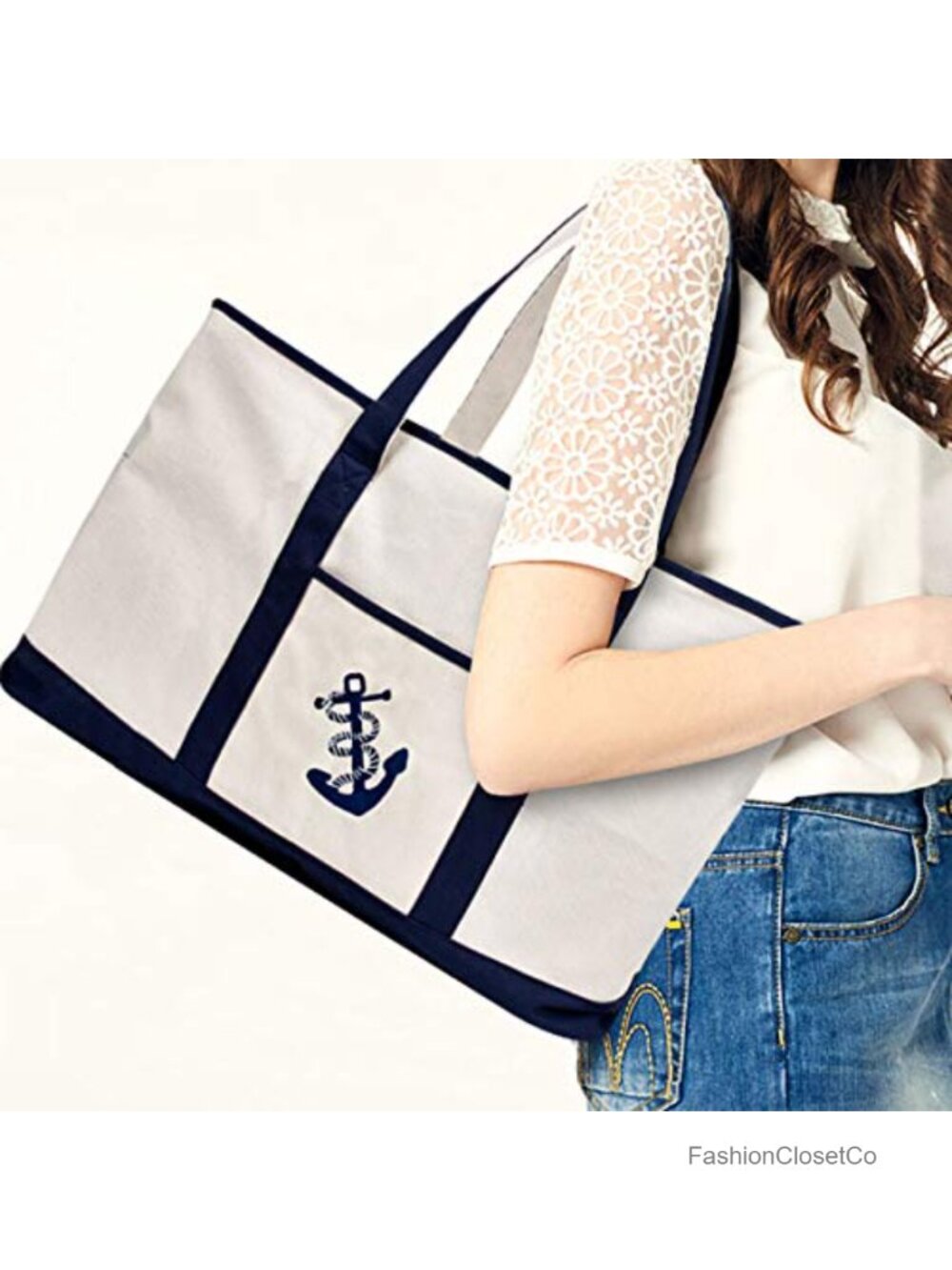 Extra Large Heavy Duty Canvas Tote Bag with Zipper, Travel Weekend Beach Boat - Picture 6 of 6